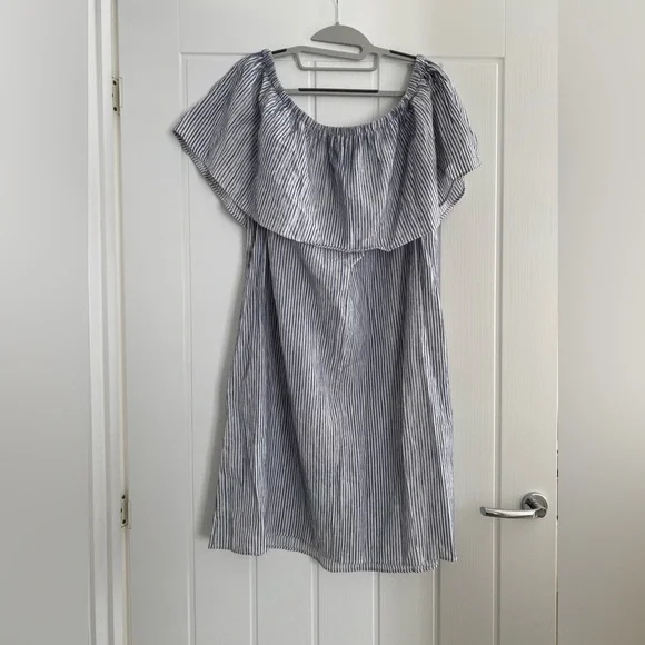 🏷️ SALE - NWT J. Crew Striped Off the Shoulder Dress Coverup Beach Holiday - Picture 6 of 7